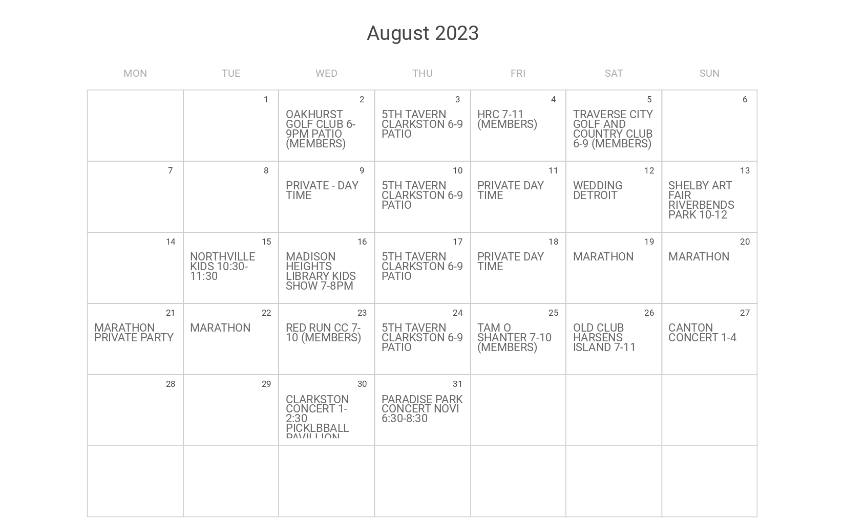 August Calendar