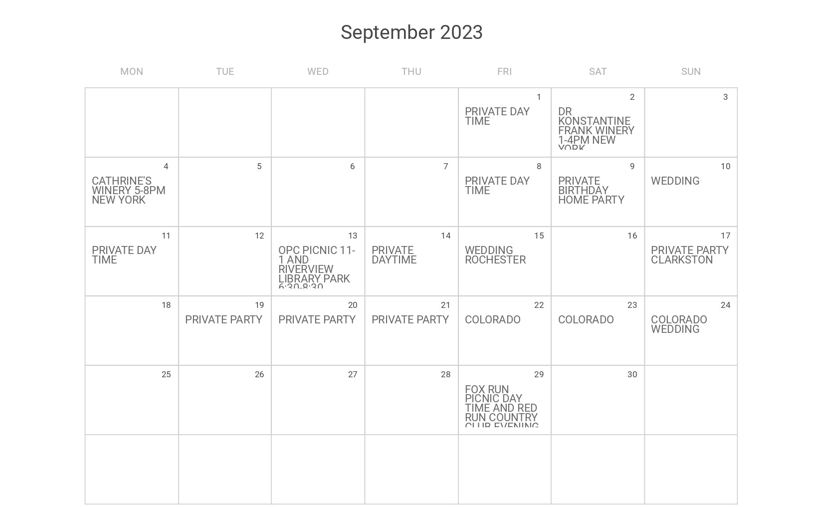 September Calendar